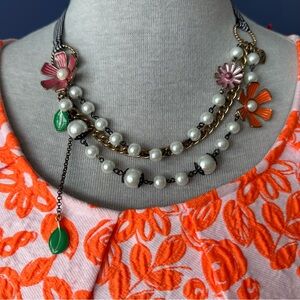 Betsey Johnson Pink and Orange Floral Pearl Necklace
